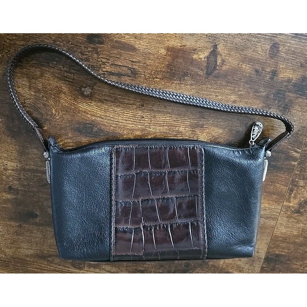 BRIGHTON E228600 Small Black/Brown Leather Shoulder Bag Purse-VERY NICE